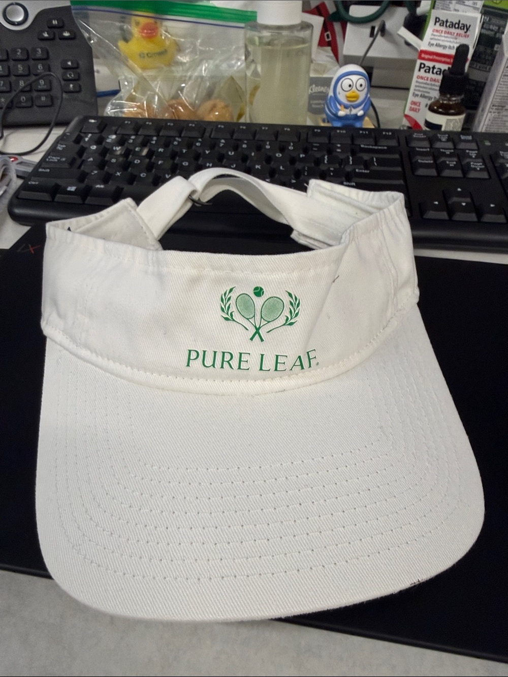 White Visor Hat with Green Logo
